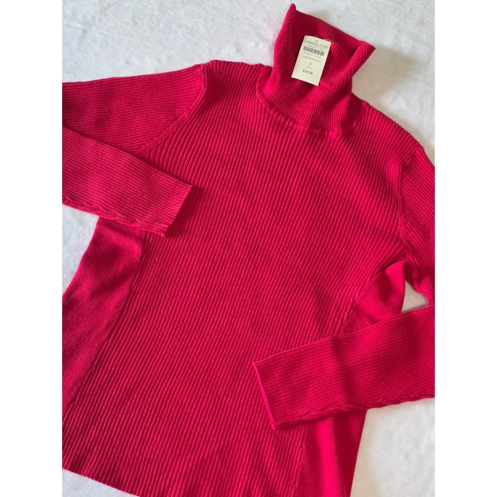 Coldwater Creek Red Mixed Rib Turtleneck Sweater Fall Cotton Blend Small NWT